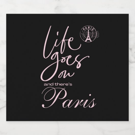 Parijs roze en zwart leven gaat door  sparkling wijnetiket (Enkel label)