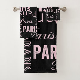 Parijs roze en zwart, paris print bad handdoek