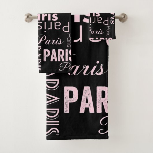 Parijs roze en zwart, paris print bad handdoek (Insitu)