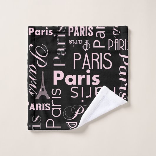 Parijs roze en zwart, paris print bad handdoek (Wasdoekje)
