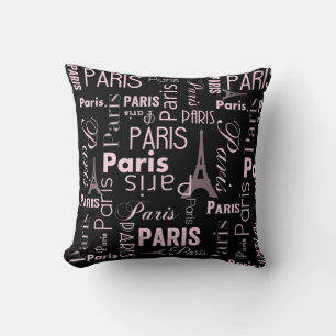 Parijs roze en zwart, paris print kussen