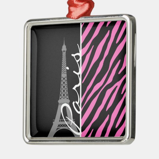 Parijs; Roze en zwarte zebra afdrukken Metalen Ornament (Links)