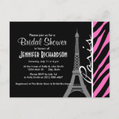 Parijs; Roze en zwarte zebra afdrukken Uitnodiging Briefkaart (Voorkant)