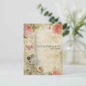 Parijs roze rozen bruiloft BEWAREN DE DATUM Aankondigingskaart (Staand voorkant)
