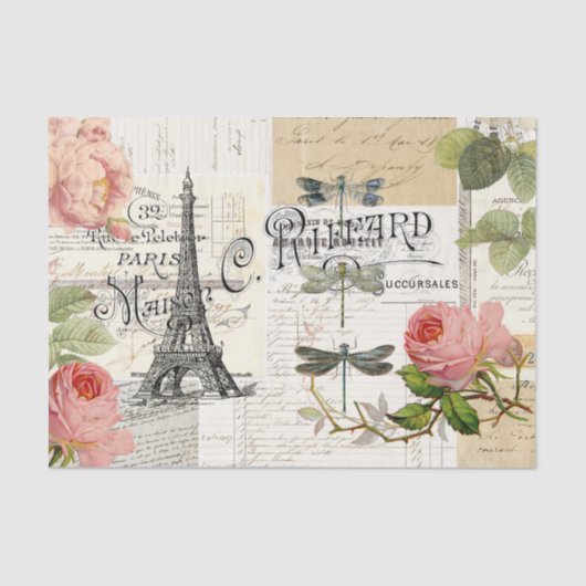  Parijs roze rozen Ephemera Weefpapier Tissuepapier (Voorkant)