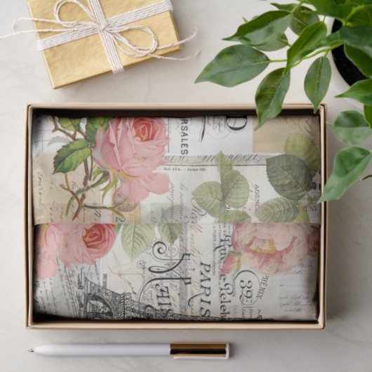  Parijs roze rozen Ephemera Weefpapier Tissuepapier (Geschenk)