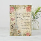 Parijs roze rozen slot en sleutelhuwelijk Kaart (Staand voorkant)