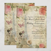 Parijs roze rozen slot en sleutelhuwelijk Kaart (Voorkant / Achterkant)