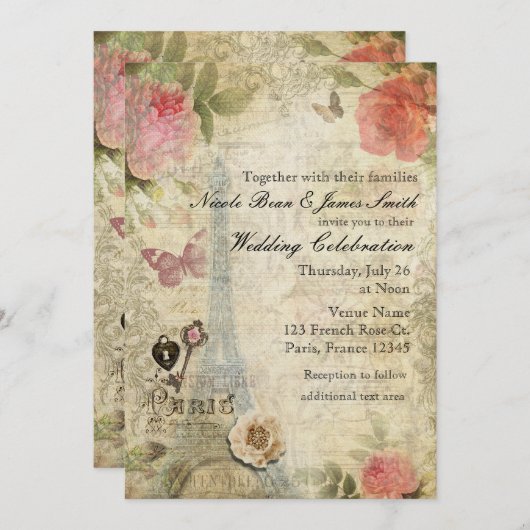  Parijs roze rozen slot en sleutelhuwelijk Kaart (Voorkant / Achterkant)