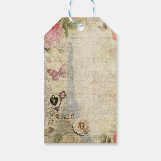  Parijs roze rozen slot & Key Chic Wedding Cadeaulabel (Achterkant)