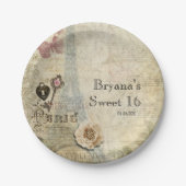  Parijs roze rozen slot & Key Chic Wedding Papieren Bordje (Voorkant)