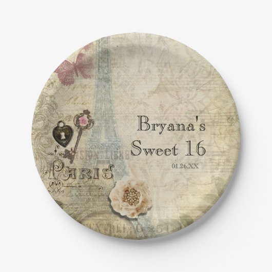 Parijs roze rozen slot & Key Chic Wedding Papieren Bordje (Voorkant)
