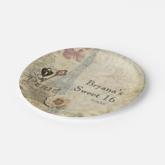  Parijs roze rozen slot & Key Chic Wedding Papieren Bordje (Gekanteld)