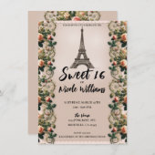 Parijs roze rozenwijnstokken eiffeltoren zoet 16 kaart (Voorkant / Achterkant)