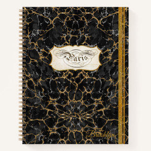 Parijs Script Calligrafie Vintage Zwart en Goud Notitieboek