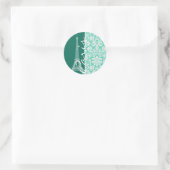 Parijs; Seafoam Green Damask Ronde Sticker (Tas)