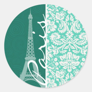 Parijs; Seafoam Green Damask Ronde Sticker
