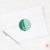Parijs; Seafoam Green Damask Ronde Sticker (Envelop)