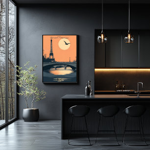 Parijs Silhouetten - Eiffeltoren bij zonsondergang Poster
