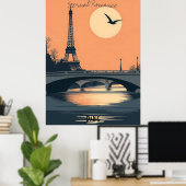 Parijs Silhouetten - Eiffeltoren bij zonsondergang Poster (Thuiskantoor)