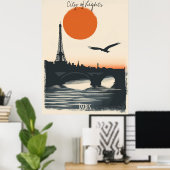 Parijs Silhouetten - Eiffeltoren Reflecties Poster (Thuiskantoor)