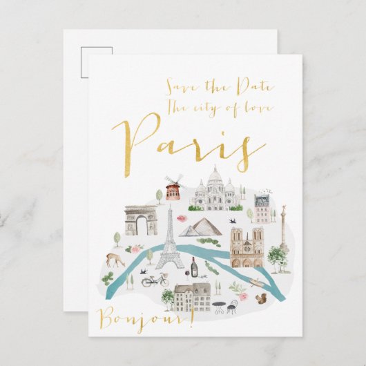 Parijs sparen de Datum Aankondigingskaart (Voorkant / Achterkant)