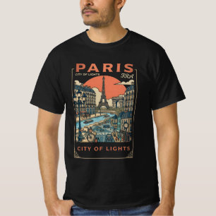 Parijs Stad van Licht Eiffeltoren Retro Poster Kun T-shirt