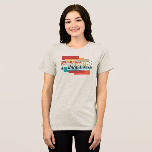 Parijs Tekst met Silhouet van de Stad Tri-Blend Shirt (Voorkant volledig)