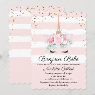 Parijs thema eenhoorn bloemige babyshower uitnodig kaart