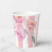 Parijs thema roze strepen bloemenpioen bruids papieren bekers (Achterkant)