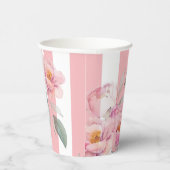 Parijs thema roze strepen bloemenpioen bruids papieren bekers (Rechts)
