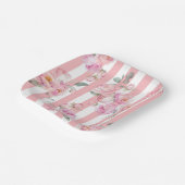 Parijs thema roze strepen bloemenpioen bruids papieren bordje (Gebogen)