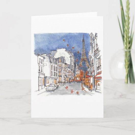 Parijs tijdens het kerstseizoen feestdagen kaart (Voorkant)