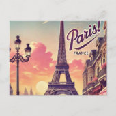 Parijs Travel Briefkaart – Retro Eiffeltoren (Voorkant)