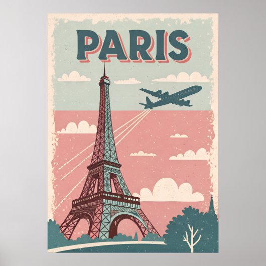 Parijs Travel Poster – Retro Eiffeltoren W (Voorkant)