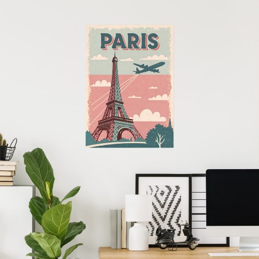 Parijs Travel Poster – Retro Eiffeltoren W (Thuiskantoor)