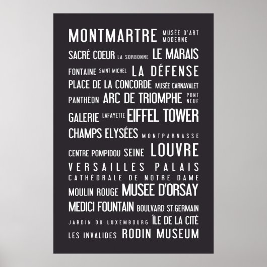 Parijs typografisch poster, grijs poster (Voorkant)