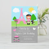 Parijs Verjaardag Rood Haar Meisje en Poedel Kaart (Staand voorkant)