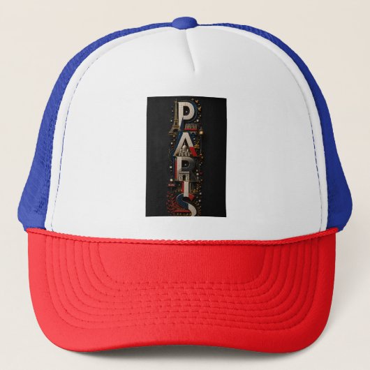 Parijs – Verticale 3D Micro Mozaïek met Franse Kle Trucker Pet (Voorkant)