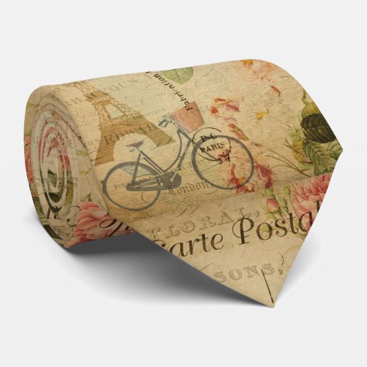 Parijs Vintage Met Eiffeltoren Stropdas (Opgerold)
