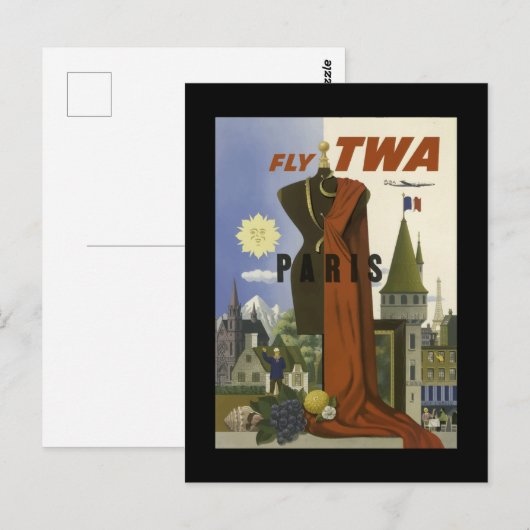 Parijs, Vintage Travel Poster, Briefkaart (Voorkant / Achterkant)