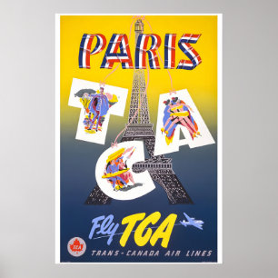 Parijs - Vlieg met TCA 1951 Vintage Stijl Vliegtic Poster