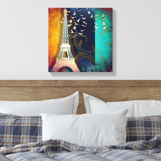 Parijs vogel wervelende kunst canvas print (Insitu (Slaapkamer))