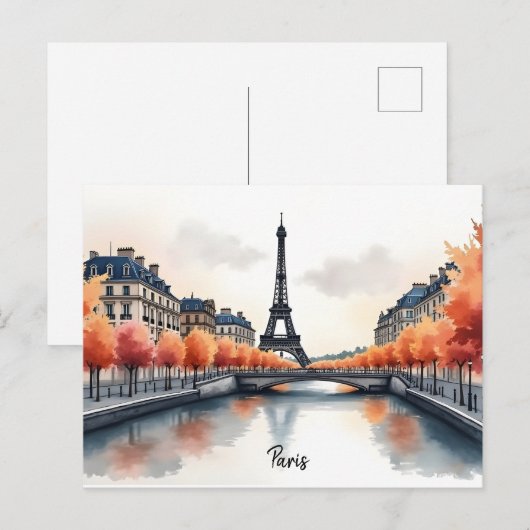 Parijs waterverf kunst briefkaart (Voorkant / Achterkant)