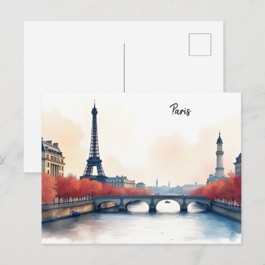 Parijs waterverf kunst briefkaart (Voorkant / Achterkant)