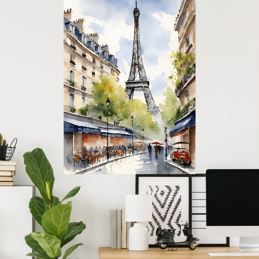 Parijs waterverf kunst poster (Thuiskantoor)