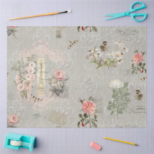  Parijs Wilde Pink Script Decoupage Art Tissuepapier (Craft)