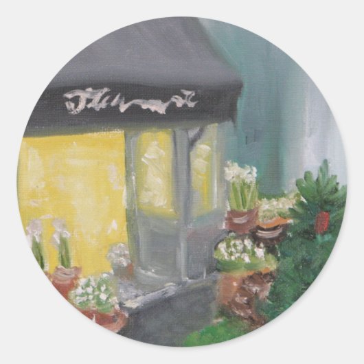 Parijs winkelen bij kaarslicht ronde sticker (Voorkant)
