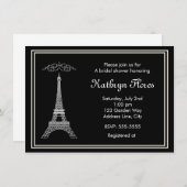 Parijs Witte Eiffeltoren op zwarte Franse uitnodig Kaart (Voorkant / Achterkant)