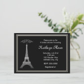 Parijs Witte Eiffeltoren op zwarte Franse uitnodig Kaart (Staand voorkant)